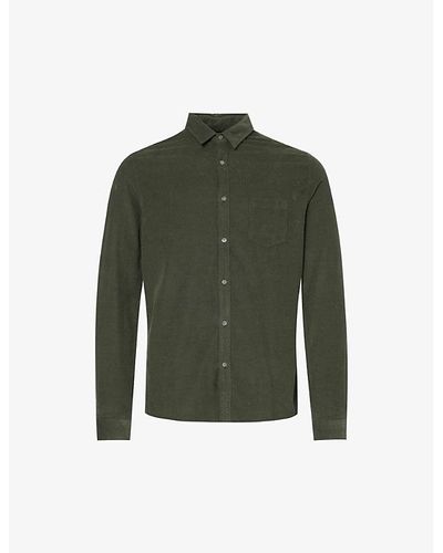 IKKS Patch-pocket Velvet-texture Regular-fit Cotton Shirt - Green