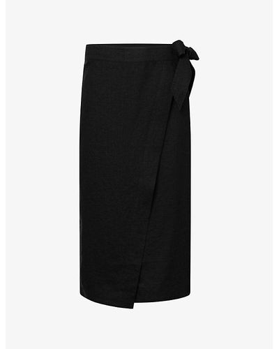 Twist & Tango Vivienne Wrap-front Linen Midi Skirt - Black