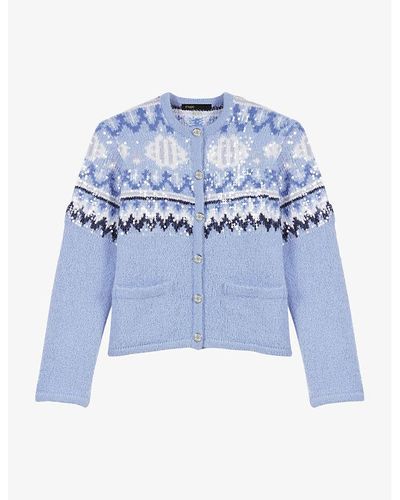 Maje logo-appliqué cardigan - Blue