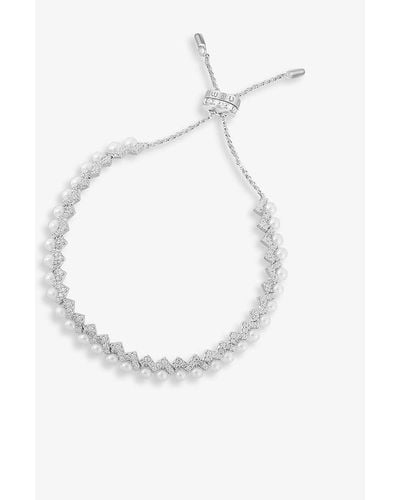 Apm Monaco Up And Down Sterling White Zirconia And Fresh Water Pearl Bracelet - Metallic