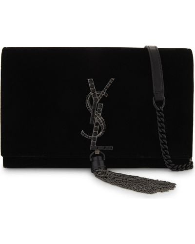 Saint Laurent Kate Velvet Tassel Clutch Bag - Black