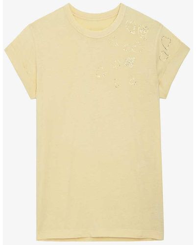 Zadig & Voltaire Anya Heart-embellished Woven-blend T-shirt - Yellow