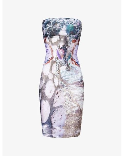 DI PETSA Sea Goddess Graphic-print Stretch-recycled-polyester Mini Dress - Blue