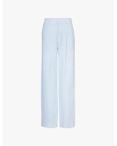 Woera Pressed-crease Wide-leg Mid-rise Linen Pants - Blue
