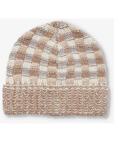 Gabriela Hearst Kaja Checked Cashmere Knitted Hat - Natural