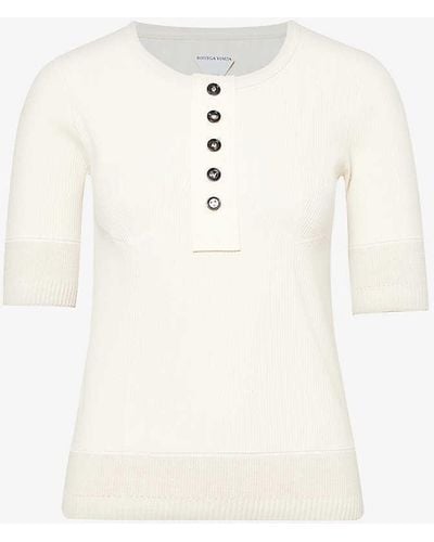 Bottega Veneta Henley-button Cropped-sleeve Stretch-cotton Jersey T-shirt - White