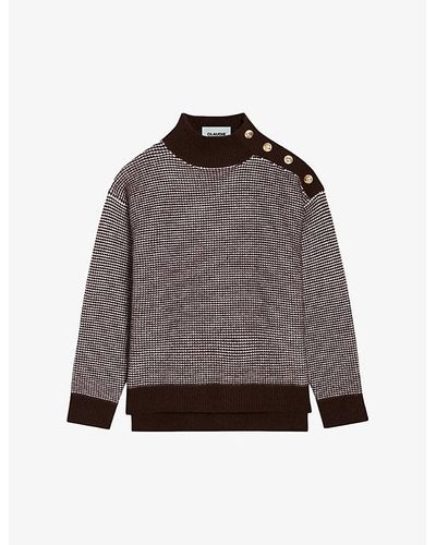 Claudie Pierlot Maloi Houndstooth-pattern Wool-blend Sweater - Brown
