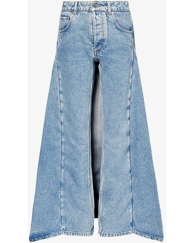 Jean Paul Gaultier Fishtail Brand-patch Mid-rise Denim Trousers - Blue