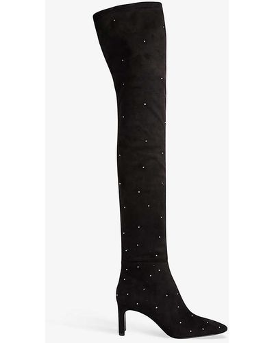 Claudie Pierlot Astronomie Rhinestone-embellished Suede Over-the-high Boots - Black