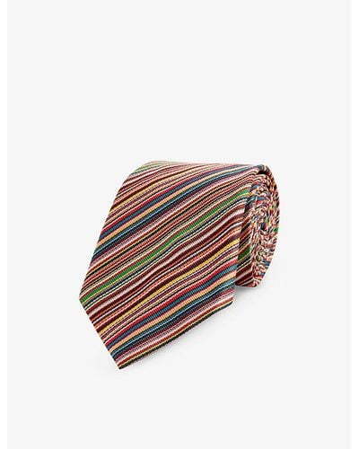 Paul Smith Stripe-print Wide-blade Silk Tie - White