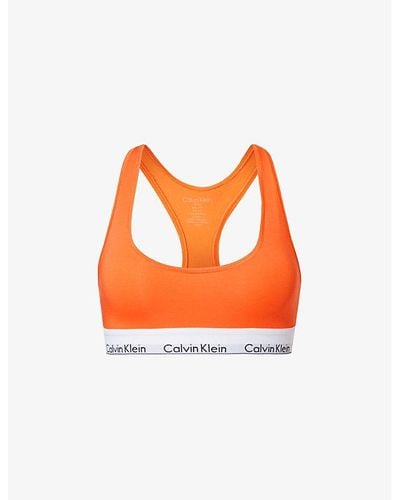 Calvin Klein Modern Logo-embroidered Cotton-blend Bra - Orange