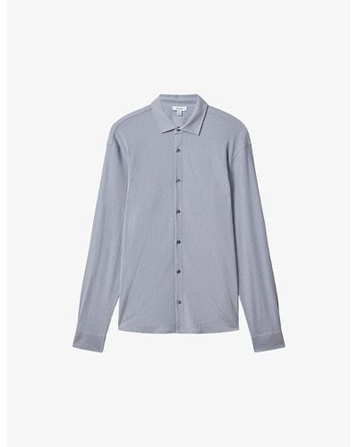 Reiss Corsica Regular-fit Textured Stretch-cotton Shirt - Blue