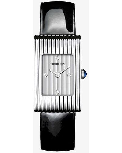 Boucheron Wa030504 Reflet Small Stainless-steel, Diamond And Sapphire Cabochon Watch - White
