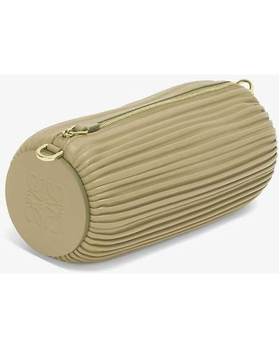 Loewe Bracelet Pouch Pleated Leather Clutch Bag - Green