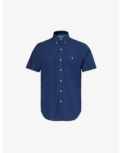 Polo Ralph Lauren Logo-embroidered Custom-fit Short-sleeve Cotton Shirt - Blue