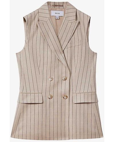 Reiss Odette Pin-stripe Wool-blend Waistcoat - Natural