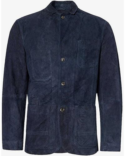 Polo Ralph Lauren Single-breasted Regular-fit Suede Jacket - Blue