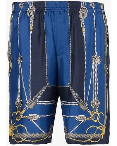 Versace Baroque Graphic-print Silk Shorts - Blue