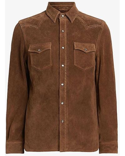 AllSaints Montana Regular-fit Whipstitch Suede Shirt - Brown