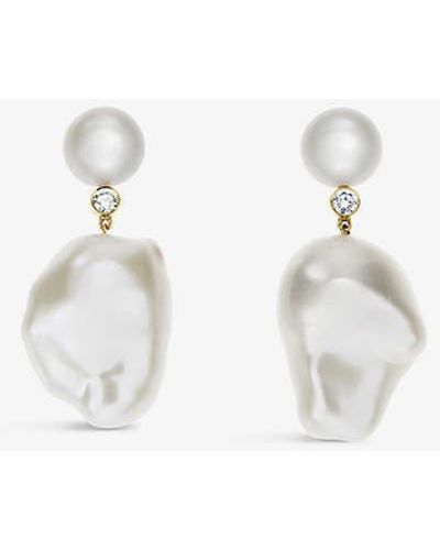 Sophie Bille Brahe Venus Diamant 14ct Yellow Gold, 0.13ct Brilliant-cut Diamond And Baroque Pearl Drop Earrings - White