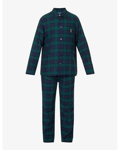 Polo Ralph Lauren Checked Logo-embroidered Cotton Pyjamas - Blue