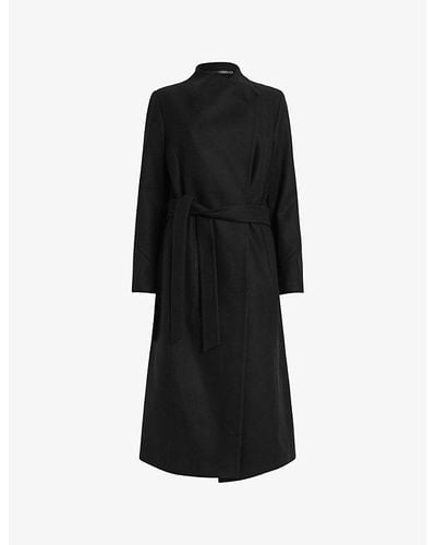 AllSaints Riley Funnel-neck Wool-blend Coat - Black