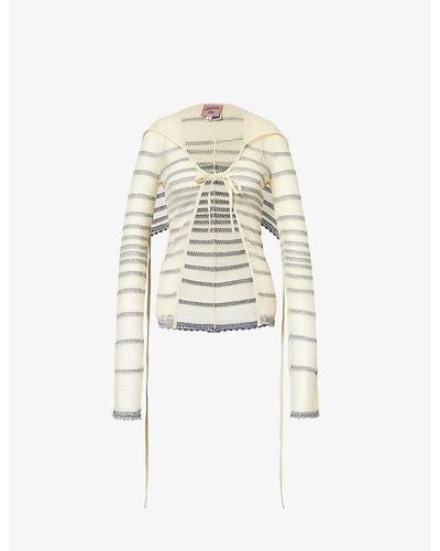 Jean Paul Gaultier X Knwls Striped Knitted Cardigan - White