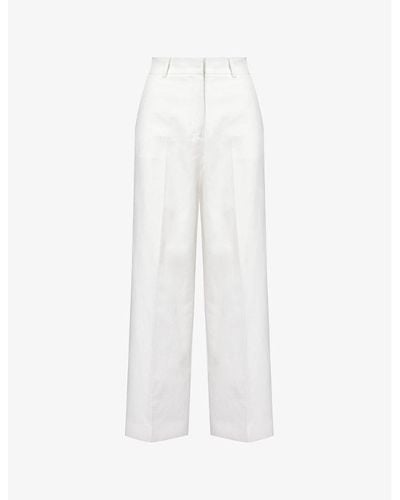 Weekend by Maxmara Zircone Wide-leg Mid-rise Cotton And Linen-blend Trousers - White
