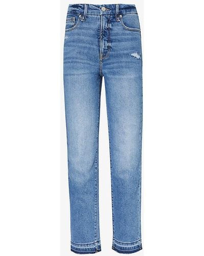GOOD AMERICAN Good Classic Raw-hem Straight-leg High-rise Stretch-recycled Denim Jeans - Blue