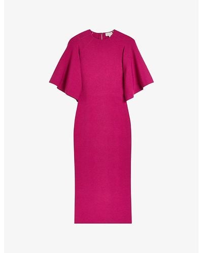 Ted Baker Lounia Fluted-sleeved Bodycon Stretch-knit Midi Dress - Pink