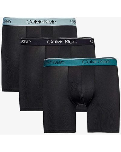 Calvin Klein Branded-waistband Mid-rise Pack Of Three Stretch-woven Boxer Briefs - Black