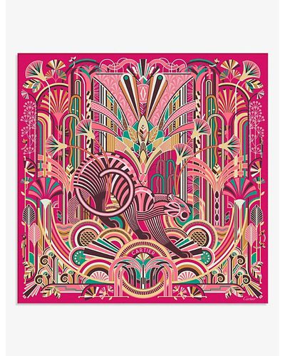Cartier Panthère Art Déco Printed Silk-twill Scarf - Red