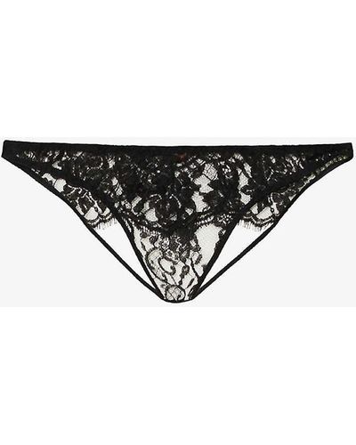 Coco De Mer Hera Floral-embroidered Mid-rise Stretch-lace Briefs - Black