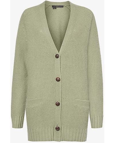 360cashmere Jacelyn Waffle-pattern Wool And Cashmere-blend Knitted Cardigan - Green