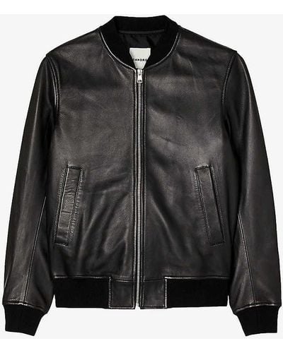 Sandro New Monaco Stand-collar Regular-fit Leather Jacket - Black