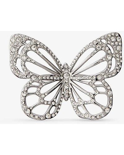Maje Rhinestone-embellished Butterfly Brass Ring - White