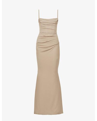 House Of Cb Milena Corset Stretch-jersey Maxi Dress - Natural