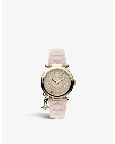 Vivienne Westwood Vv006pkpk Orb Ii Gold-plated Pvd And Leather Watch - White