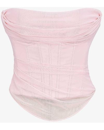 House Of Cb Georgie Gathered Strapless Woven Corset - Pink