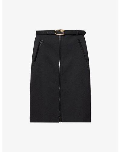 Gucci Detachable-belt Mid-rise Slim-fit Stretch-wool Midi Skirt - Black