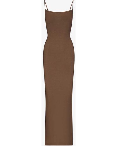 Skims Soft Lounge Scoop-neck Stretch-modal Maxi Slip Dress X - Brown