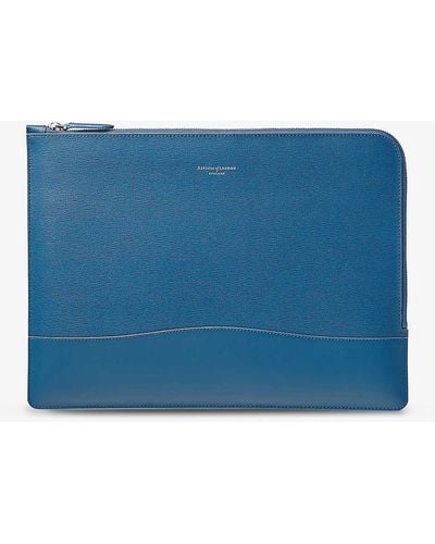 Aspinal of London City Logo-embossed Leather Folio - Blue