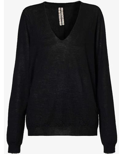 Rick Owens V-neck Relaxed-fit Wool-knit Jumper - Black