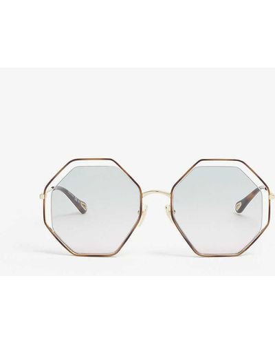 Chloé Ch0046s Hexagonal-frame Metal Sunglasses - Brown