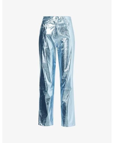 Amy Lynn Metallic Straight-leg High-rise Faux-leather Pants - Blue