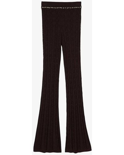 Sandro Pointelle-knit Flared-hem Knitted Trousers - Black