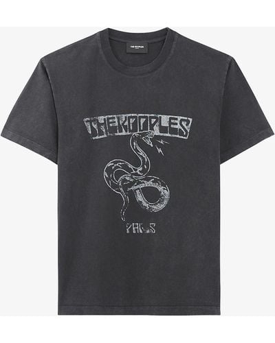 The Kooples Snake And Logo-print Faded Cotton-jersey T-shirt - Black