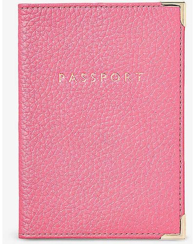 Aspinal of London 'passport' Foil-print Pebble Leather Passport Cover 14cm - Pink