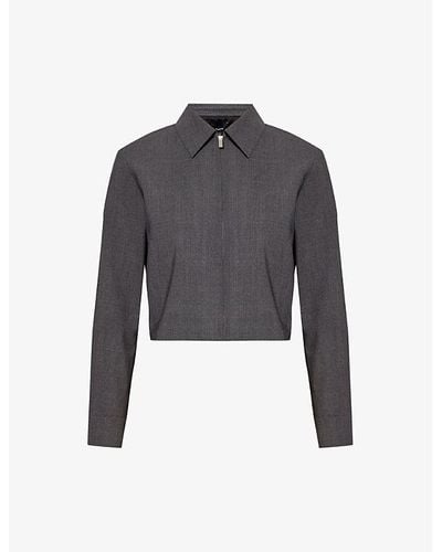 Theory Boxy-fit Cropped Stretch-wool Jacket X - Grey
