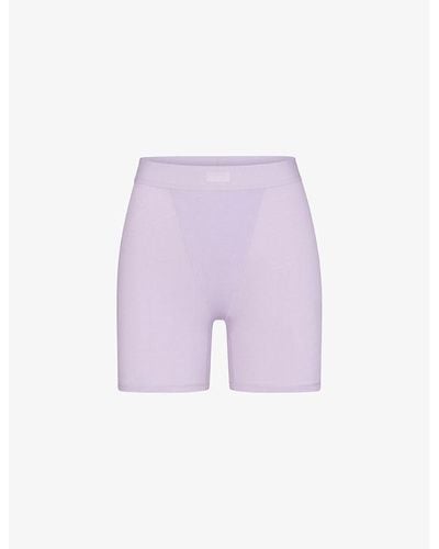 Skims Boyfriend Logo-waistband Stretch Cotton And Modal Boxer Shorts - Purple